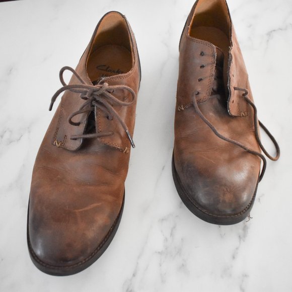 Clarks Plus brown leather dress shoe derby shoes size 9